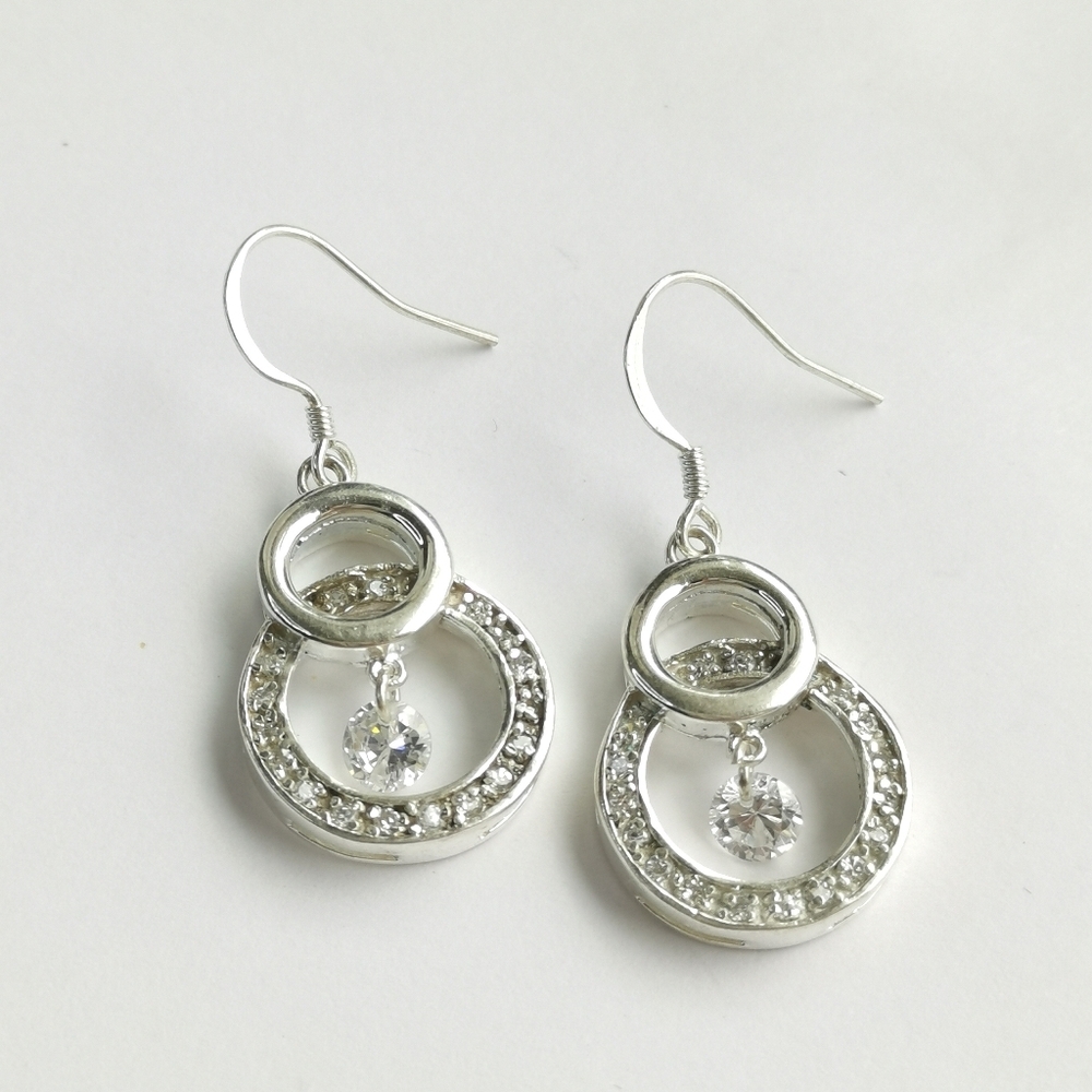Sterling Silver CZ dangle drop earrings Hoops 🆕
